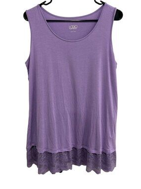 Logo Layers Large Purple Sleeveless Tank Top Lace Hem Boho Chic Romanticcore